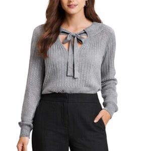 Dixie Italy Ribbed Sweater Tie Front Soft Size Small Grey NWT